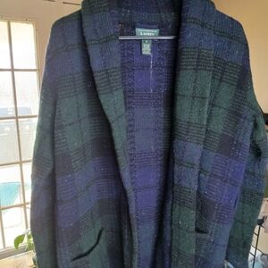 Lauren Ralph Lauren Green and Blue Plaid Cardigan